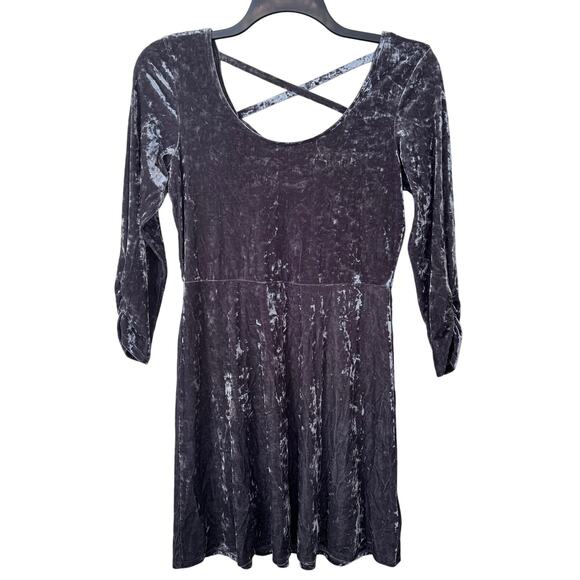 American Eagle Green Gray Velour Mini Skater Dress Women's Large Open Back Y2K - Picture 1 of 9